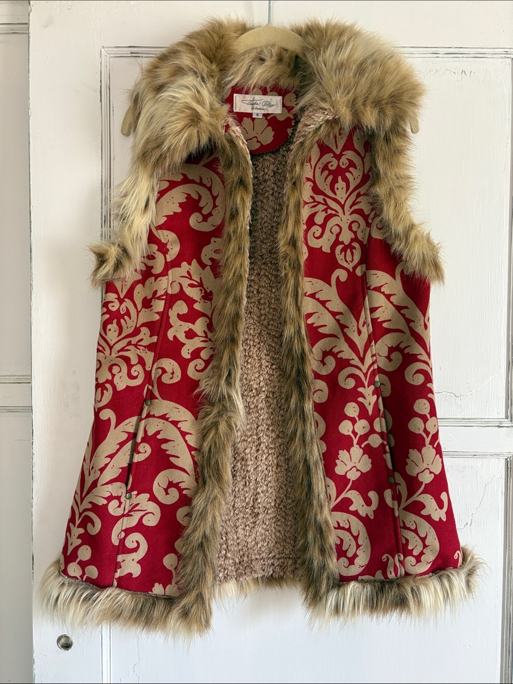 Tasha Polizzi Penny Lane Tapestry Damask Faux Fur Trim Vest Small